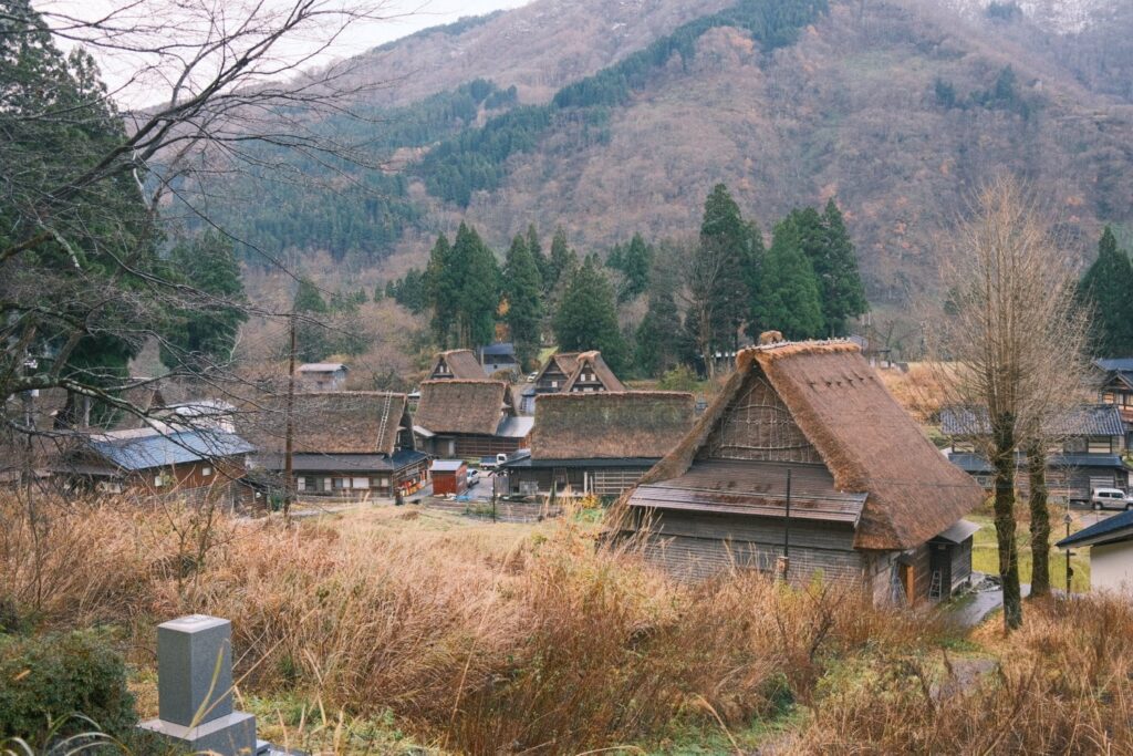 The village of Ainokura, Gokayama, from a viewpoint.