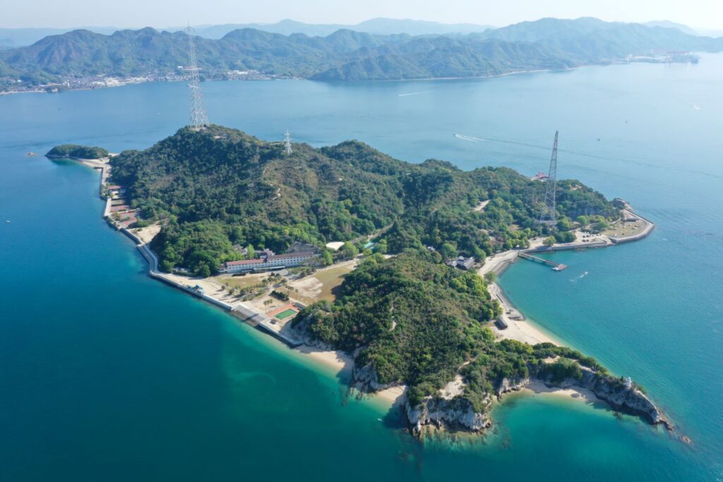 An aerial view of Okunoshima.